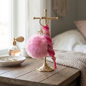 Cotton Candy Swirl Keychain with Pom Pom